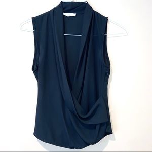 OLIVACEOUS Black Sleeveless Wrap Draped Blouse